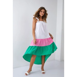 Summer dress on hangers with a longer back in pink and green colors