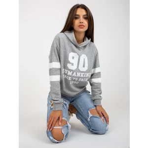 Grey women's sweatshirt with hood and print