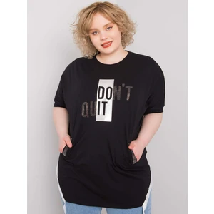 Black plus size blouse with an inscription