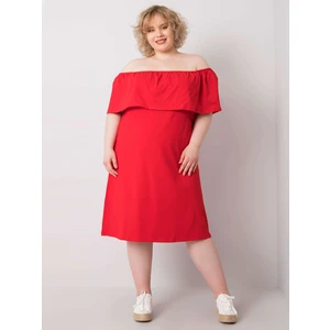 Red plus size dress with a spanish neckline