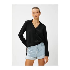 Koton Shirt Collar Blouse with Wrapped Long Sleeves