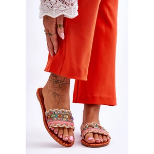 Lady's decorated slippers orange Bellisa