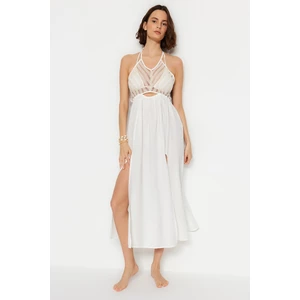 Trendyol Ecru Midi Woven Cut Out/Window Beach Dress