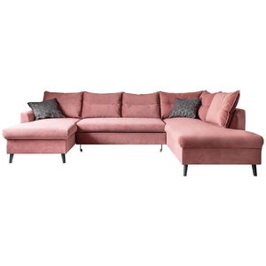 Różowa aksamitna rozkładana sofa w kształcie litery "U" Miuform Stylish Stan, prawostronna