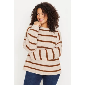 Trendyol Curve Stone Striped Off Shoulder Knitwear Sweater