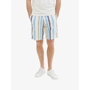 Tom Tailor White and Blue Mens Striped Shorts - Men