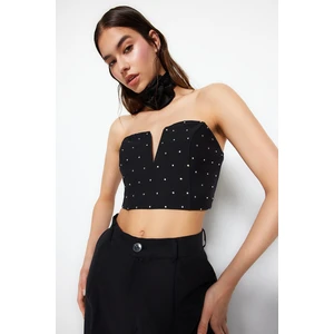 Trendyol Black Crop Shiny Stone Bustier