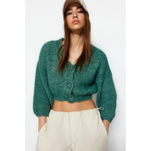 Trendyol Dark Green Crop Pile Knitwear Cardigan