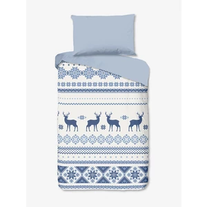 Bielo-modré flanelové obliečky s vianočným motívom Good Morning Nordic, 140 x 200 cm