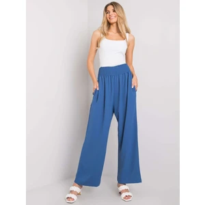 RUE PARIS Dark blue fabric trousers with a high waist