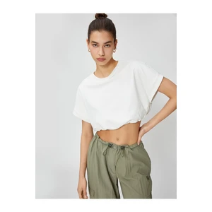 Koton Crop T-Shirt, Crew Neck Short Sleeved, Elastic Waist.