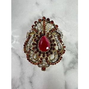 Brooch XZ459-109 Gold + Red