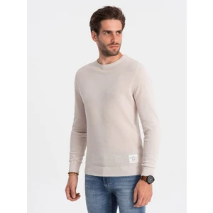 Ombre Men's textured sweater with half round neckline - beige