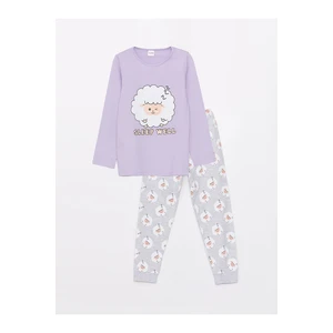 LC Waikiki Crew Neck Printed Long Sleeve Girls Pajamas Set