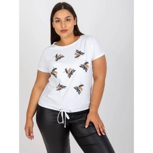 White plus size t-shirt with an application of rhinestones