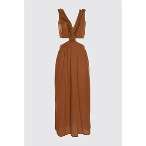 Trendyol Cinnamon Buckle and Tassel Detailed Viscose Beach Dress