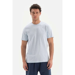 Dagi Light Blue Crescent Neck Supima Short Sleeve Cotton T-Shirt.
