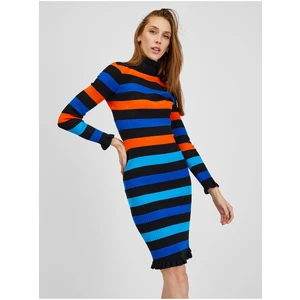 Orsay Orange-Blue Ladies Striped Dress - Women