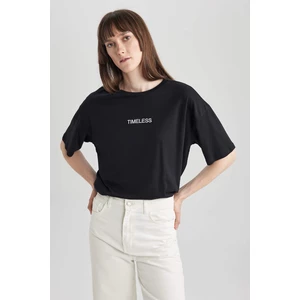 DEFACTO Relax Fit Crew Neck Slogan Printed T-Shirt