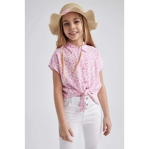 DEFACTO Girl Crop Patterned Short Sleeve Shirt