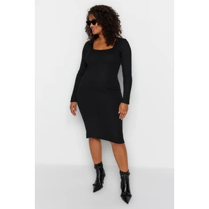 Trendyol Curve Black Square Neck Fitted Knitwear Dress