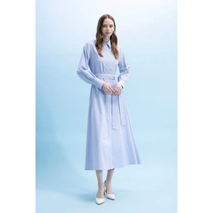 DEFACTO Shirt Collar Striped Poplin Long Sleeve Dress