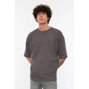 Trendyol Anthracite Men's Basic 100% Cotton Crew Neck Oversize Short Sleeve T-Shirt