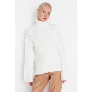 Trendyol Wide Fit Soft Textured Turtleneck Knitwear Sweater in Ecru