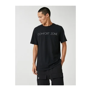 Koton Basic T-Shirt. Crew Neck Slogan Printed Short Sleeved.