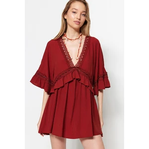 Trendyol Wide Fit Tile Mini Weave Frilly Beach Dress