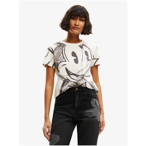 White Desigual Mickey Trazos T-Shirt - Women