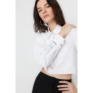 Trendyol X Sagaza Ecru Gold Button Detailed Crop Shirt