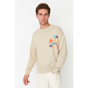 Trendyol Stone Men's Oversize Fit Crew Neck Printed Sweatshirt