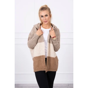 Tri-color hooded sweater cappuccino+beige+brown