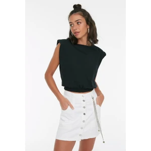 Trendyol Black Vatka Crop Dzianted T-Shirt