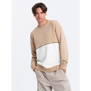 Ombre Men's OVERSIZE sweatshirt with contrasting color combination - beige