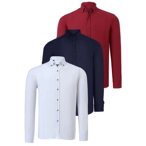 TRIPLE SET G721 DEWBERRY MEN'S SHIRT-NAVY-WHITE-BURGUNDY