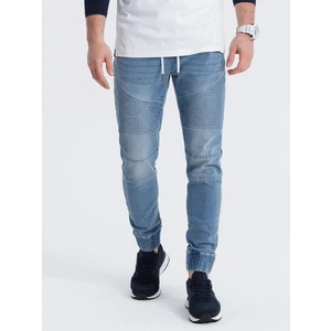 Ombre Men's denim jogger pants with stitching - blue