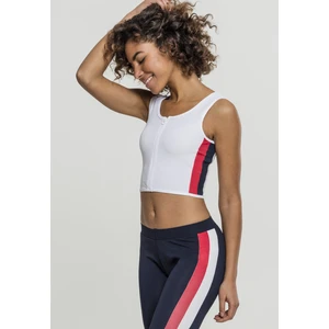 Women's top with side stripe with zipper in white/tan/navy