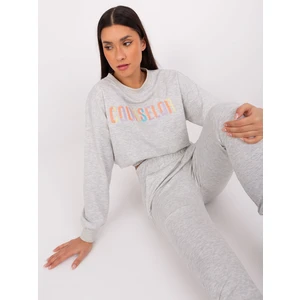 Light gray casual set with sweatshirt with colorful lettering