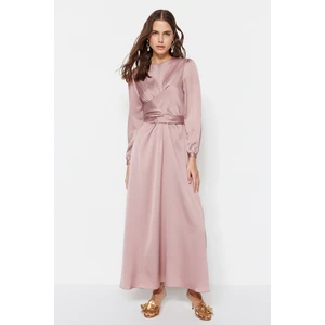 Trendyol Pink Cross Tie Detailed Satin Evening Dress