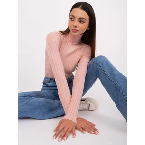 Light pink ribbed sweater with turtleneck