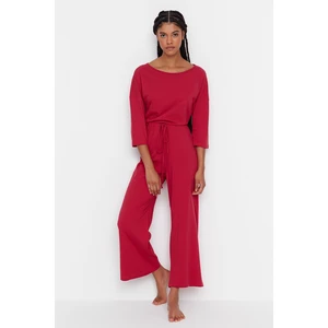 Trendyol Cherry Waist Tie Back Detailed Knitted Jumpsuit