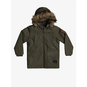 Khaki Boys Parka with Hood and Artificial Fur Quiksilver Storm Dr - Boys