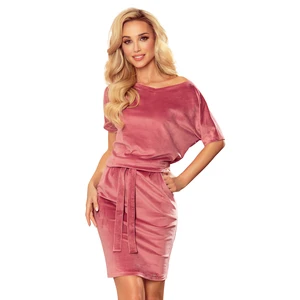 249-4 CASSIE - velor dress with short sleeves - DIRTY PINK