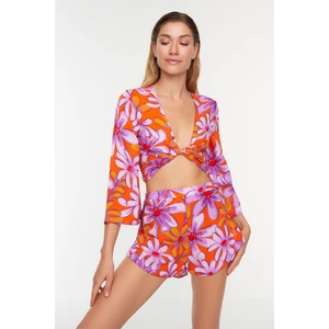 Trendyol Floral Patterned Tie Blouse-Shorts Set