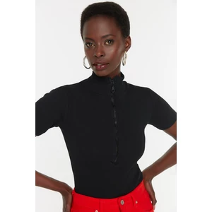 Trendyol Black Zippered Fitted Crop Knitted Blouse