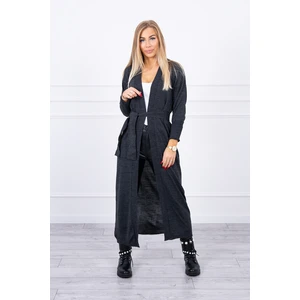 Long cardigan sweater tied at the waist graphite