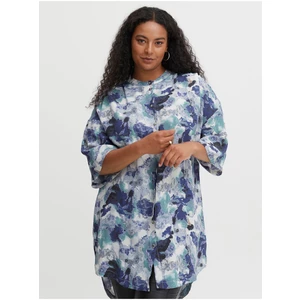 Blue Patterned Shirt with Extended Back Fransa - Women