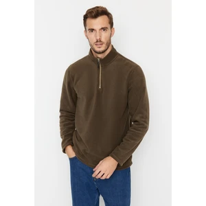 Trendyol Khaki Men's Regular Fit Stand Up Collar Zippered Fleece Sweatshirt